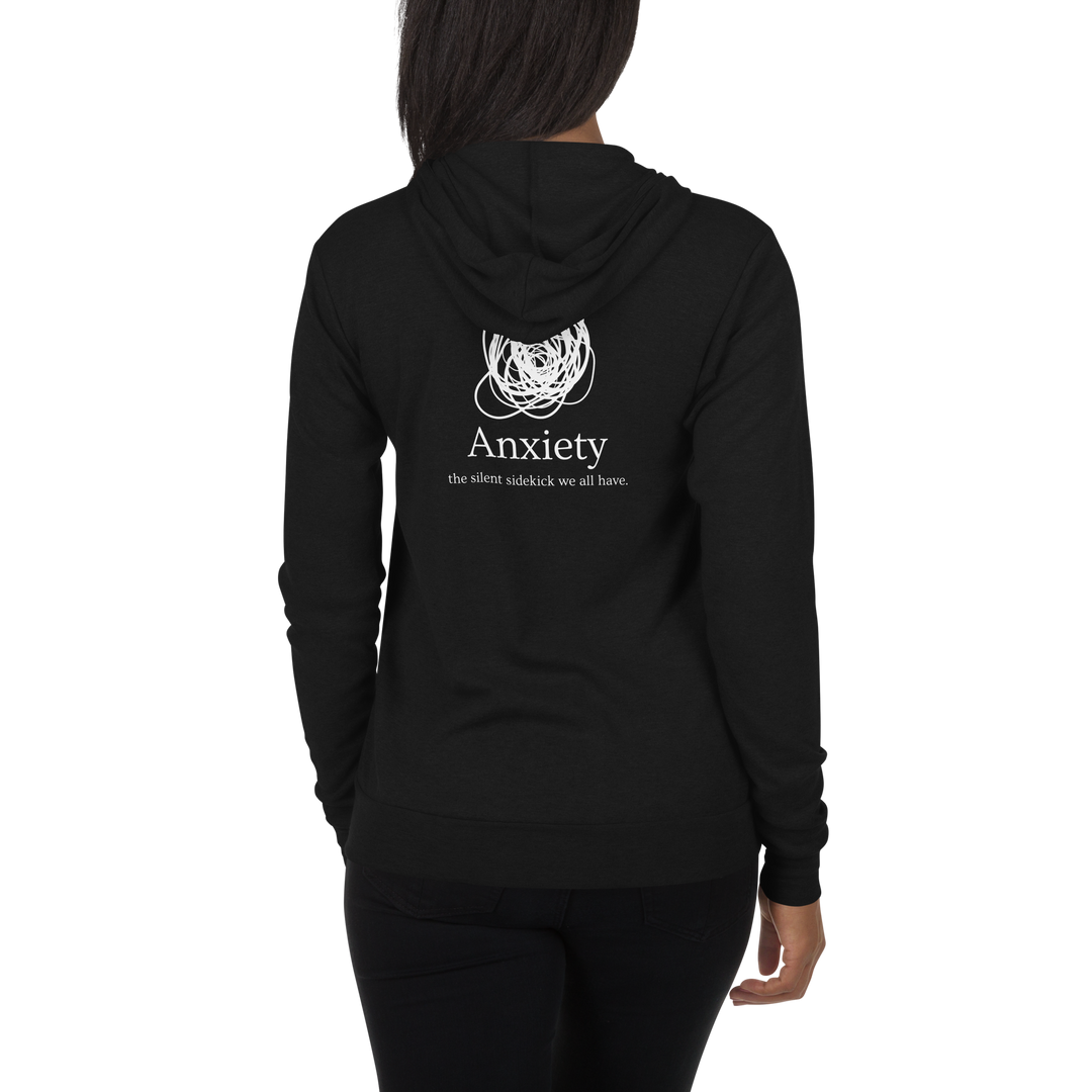 Anxiety: The Silent Sidekick All Genders Zip Hoodie